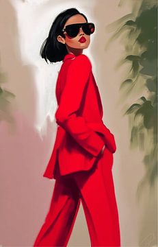 Urban Elegance (Vrouw in Rood) van Ronaldo Draws