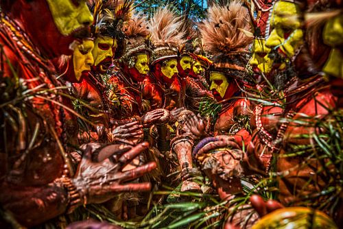 Colourful drummers at traditional festival in Papua New Guinea.
