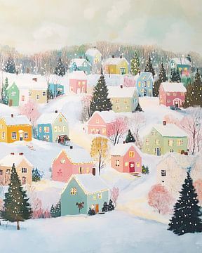 Colourful Winter Villagescape by Wonderful Art