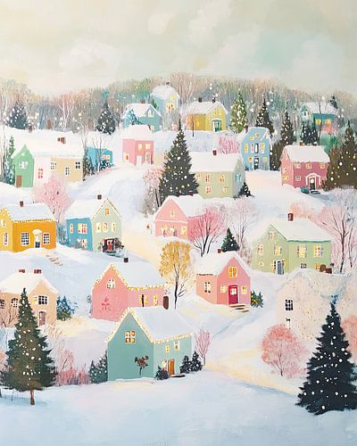 Kleurrijk Winters Dorpsgezicht