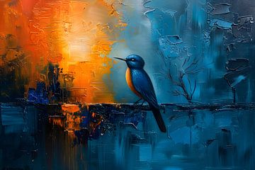 Schilderij Vogels | Schilderij Vogel op Tak | Kleurrijk Schilderij van AiArtLand