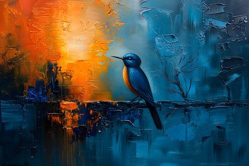 Schilderij Vogels | Schilderij Vogel op Tak | Kleurrijk Schilderij