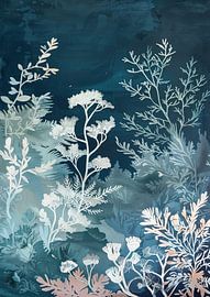 Weiße Pflanzen | Weiße Blätter auf blauem Grund