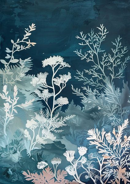 White Plants | White leaves on blue by Flower Studio