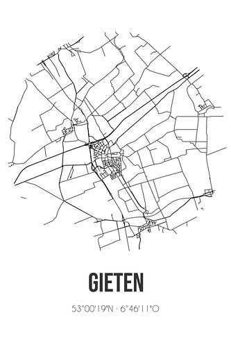 Gieten (Drenthe) | Landkaart | Zwart-wit