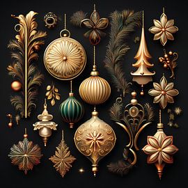 Vintage gold Christmas decoration on black background by Patricia Hofmeester
