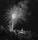 Black and white of the fireworks of the city of Landstuhl in Rhineland-Palatinate by Patrick Groß thumbnail