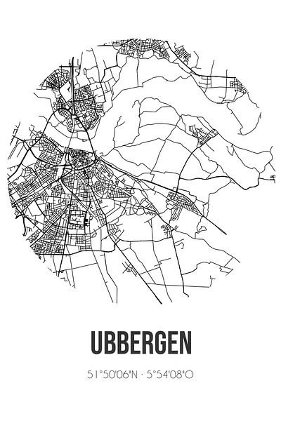 Ubbergen (Gelderland) | Karte | Schwarz und weiß von Ortsdrucke
