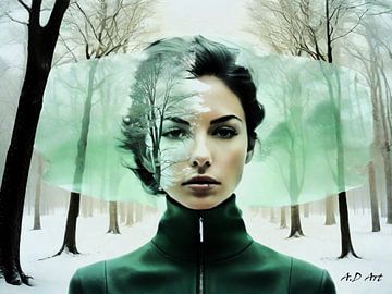 Vrouw in de winter met groen contrast van A.D. Digital ART