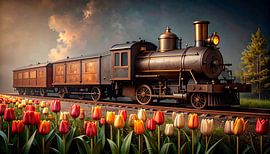 Train and tulips... by Ans Bastiaanssen