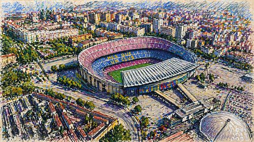 Schilderij van het voetbalstadion van Barcelona.