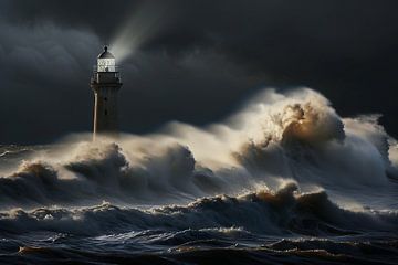 Storm, vuurtoren, zee van fernlichtsicht