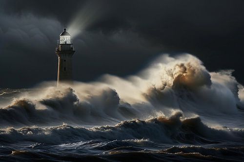 tempête, phare, mer