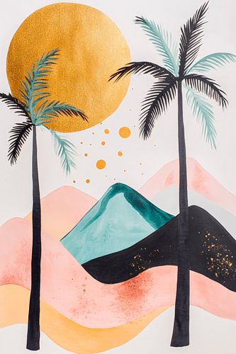 Paysage tropical avec soleil doré