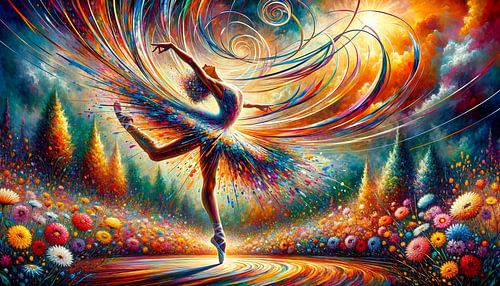 Wervelende dans in een mystiek woud van kleur