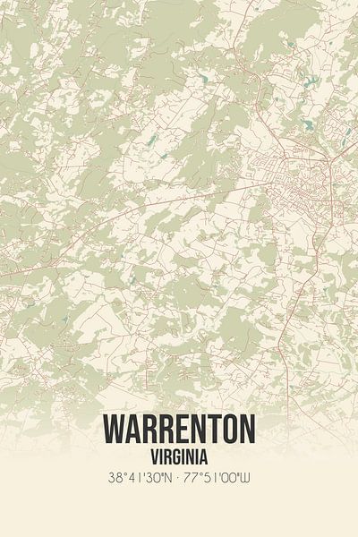 Alte Karte von Warrenton (Virginia), USA. von Ortsdrucke