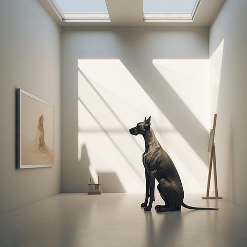 Great Dane in the art gallery.