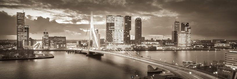 Skyline Rotterdam Erasmusbrücke - Kamelbraun von Vincent Fennis