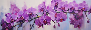 Lila Orchideenblüten mit Ölfarben bemalt, Kunst Design