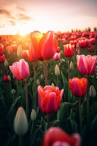 Champ de tulipes au coucher du soleil V2 sur drdigitaldesign