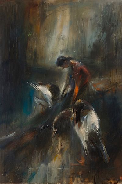 Abstracte voorstelling van vogels en mens van Art & Soul Creations
