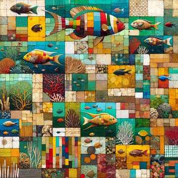 Kaleidoscopisch mozaïek van onderwaterwereld in Afrika van Lois Diallo
