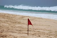 Drapeau rouge sur la plage