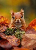 Herfst eekhoorn - uitzicht vanuit het bos van bladeren