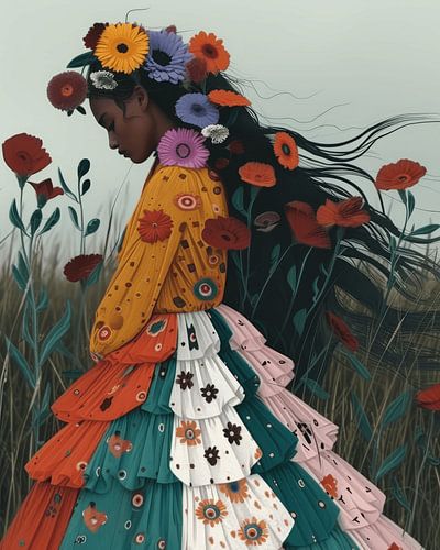 Colourful portrait with flowers