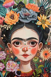 Frida cartoon flower portrait by Poster Art Shop
