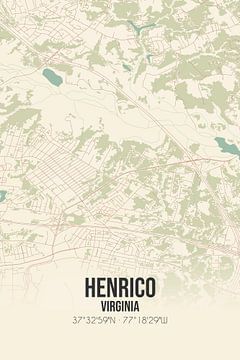 Vintage landkaart van Henrico (Virginia), USA. van MijnStadsPoster