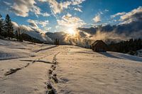 Sunset in snowy Switzerland