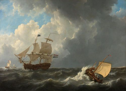 Ships on a stormy sea, Johannes Christiaan Schotel