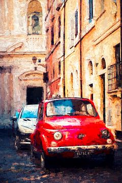 Red Fiat In Rome - Digital Painting by Joseph S Giacalone Photography