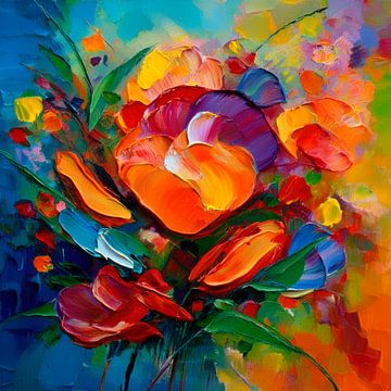 Abstrakte farbenfrohe botanische Kunst: Mehrfarbige Rose