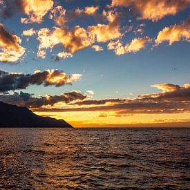 Ondergaande zon bij het meer van Genève van Maarten Salverda