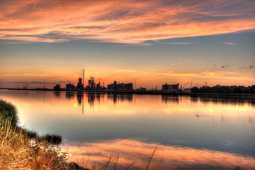 Sundown in Antwerp harbor