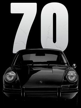 1970 Porsche 911E Coupe zwarte kleur met groot jaartal op achterkant