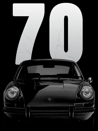 1970 Porsche 911E Coupe zwarte kleur met groot jaartal op achterkant
