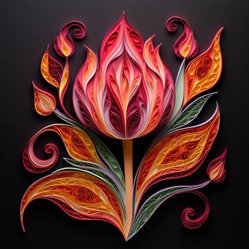 Tulp donker kleurrijk, quilling stijl van The Xclusive Art