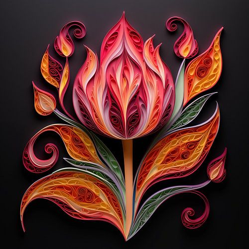 Tulp donker kleurrijk, quilling stijl