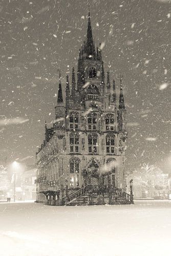 Hôtel de ville de Gouda dans la neige sur Remco-Daniël Gielen Photography