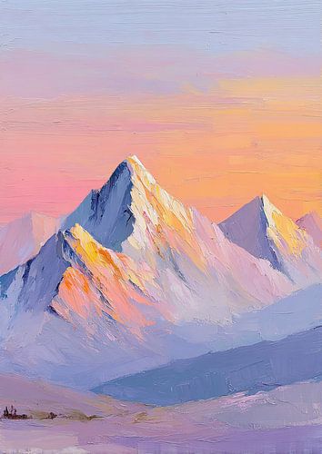 Bergtoppen in het pastelkleurige avondlicht