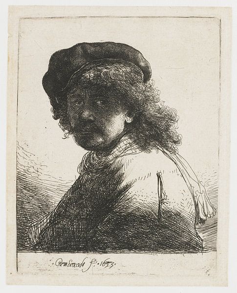 Selbstbildnis mit Mütze und Schal, Rembrandt van Rijn von Ed z'n Schets