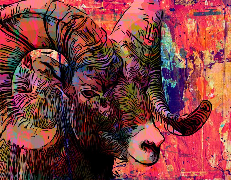 Aries in colourful mixed media style by The Art Kroep