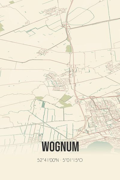 Alte Karte von Wognum (Nordholland) von Ortsdrucke