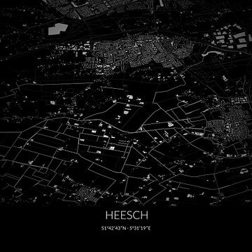 Carte en noir et blanc de Heesch, Brabant-Septentrional. sur Rezona