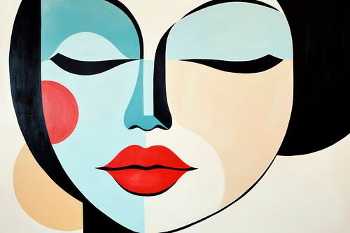 Modern portret van een vrouw met kleurrijke accenten