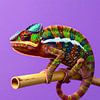 Een kleurrijk kameleon zit op een bamboestok van Mustafa Kurnaz
