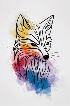Abstract Fox in Vivid Watercolours by De Muurdecoratie